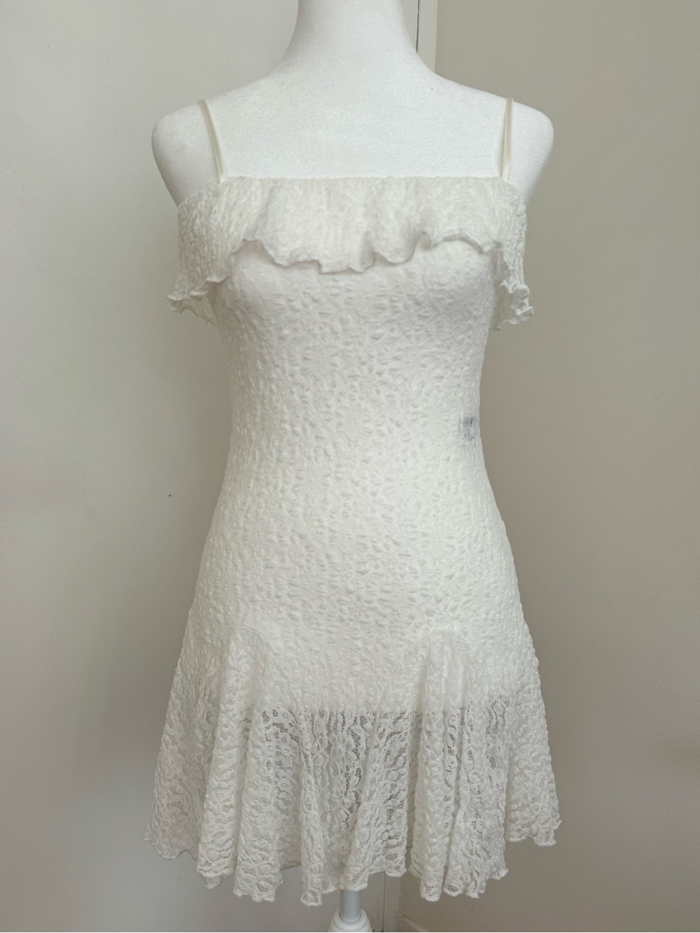 Zara Cream Lace Ruffle Strap Mini Dress